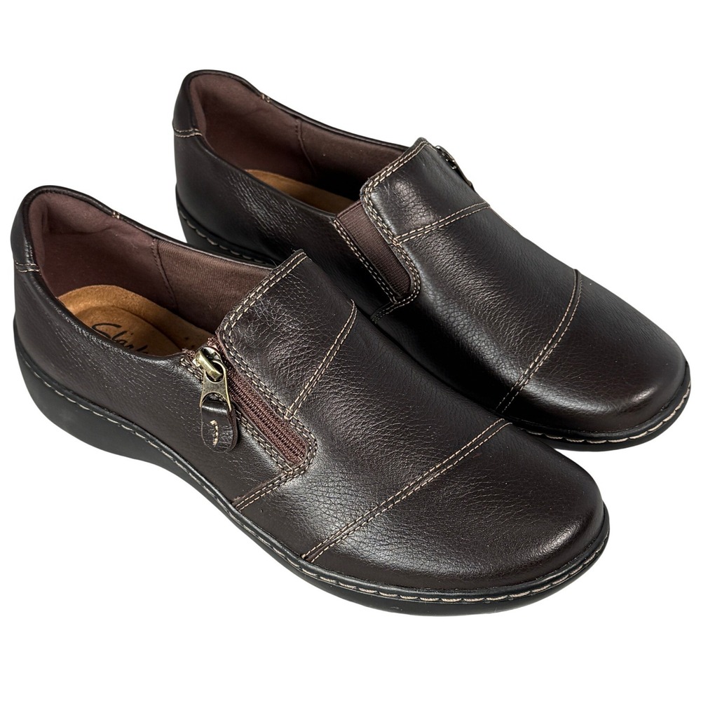 Clarks Collection Womens Brown Leather Zipper Loafers Shoes 8.5 M 261684504060